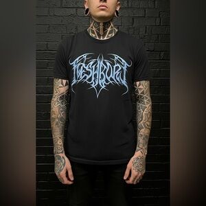 RARE Official Blue Fleshbore Logo Deathcore Metal Merch T-Shirt